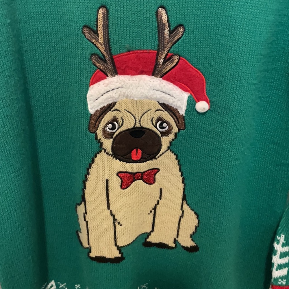 🎄 Christmas Sweater “Bah— HumPUG” with pug puppy dog and Santa hat